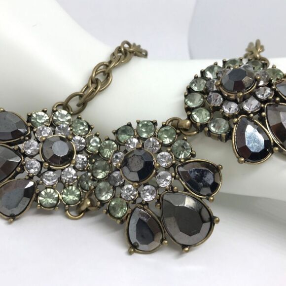 BANANA REPUBLIC ANTIQUE GOLD TONE GREEN/GREY CUT CRYSTAL 18"-20" NECKLACE NWT - Picture 9 of 9